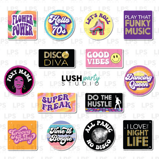 70s Disco Photo Booth Word Prop Signs