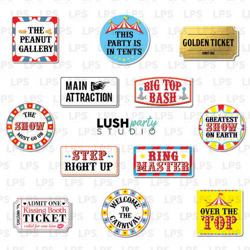 circus carnival Party Photo Booth Word Prop Signs