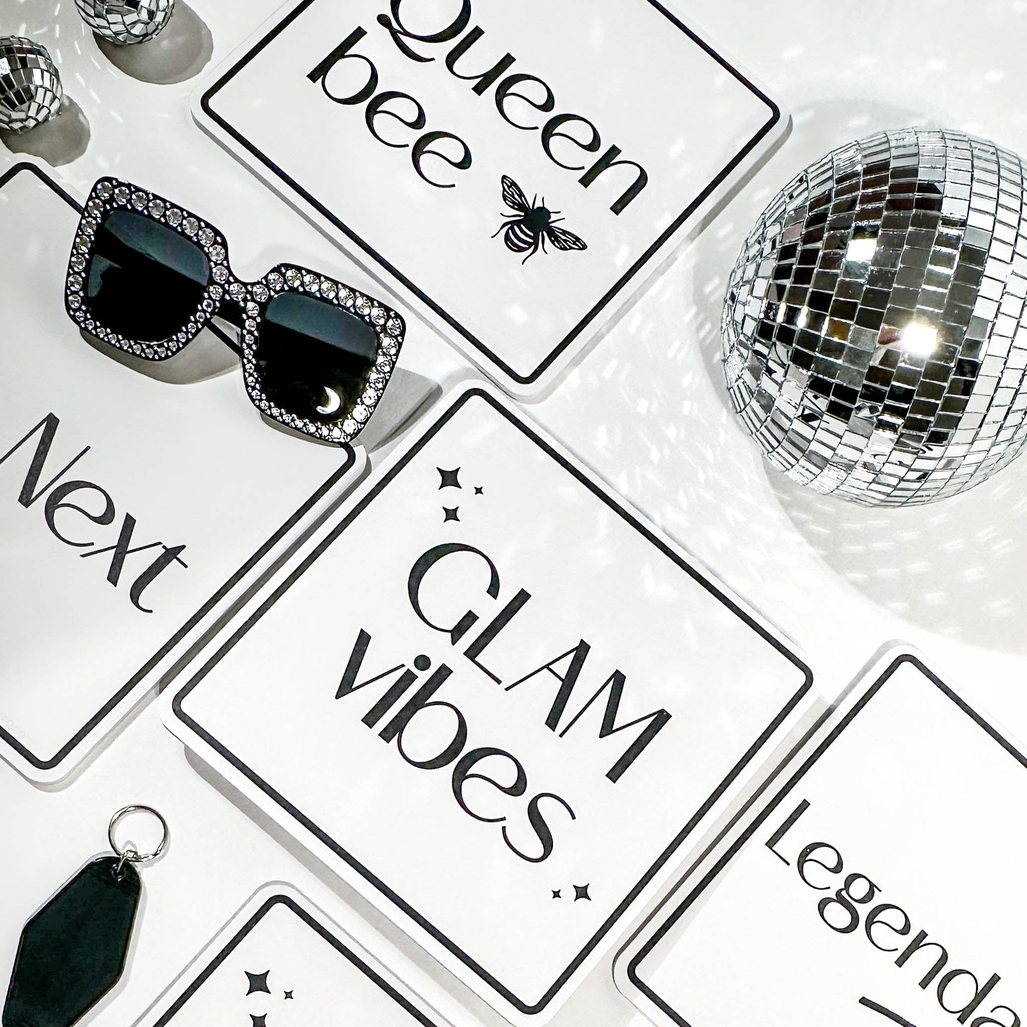 glam vogue classy photo booth prop signs