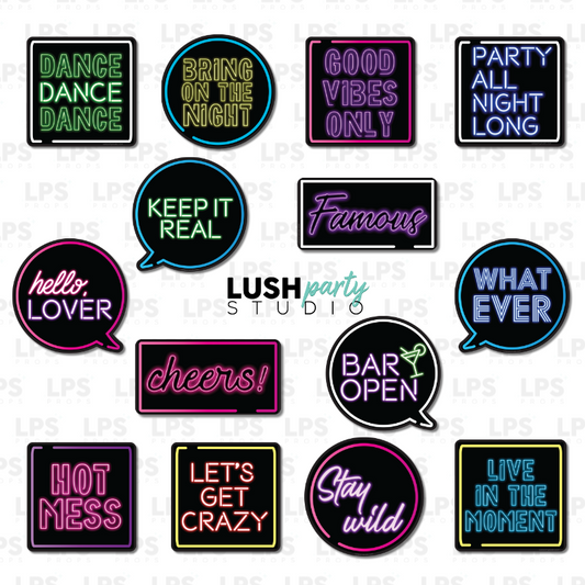 Neon Glow Party Photo Booth Word Prop Signs