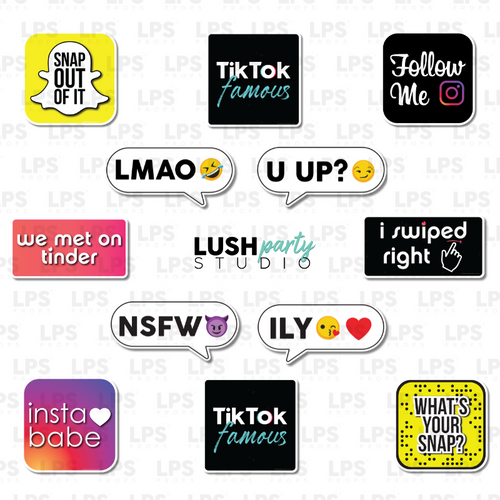 social media instagram tiktok photo booth prop signs