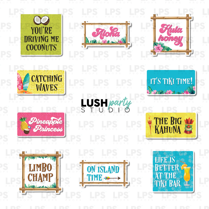 Tiki Luau Summer Photo Booth Word Prop Signs