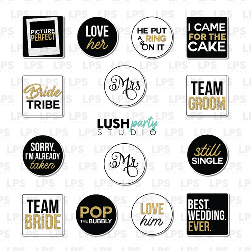 wedding classy black white gold bridal photo booth prop signs