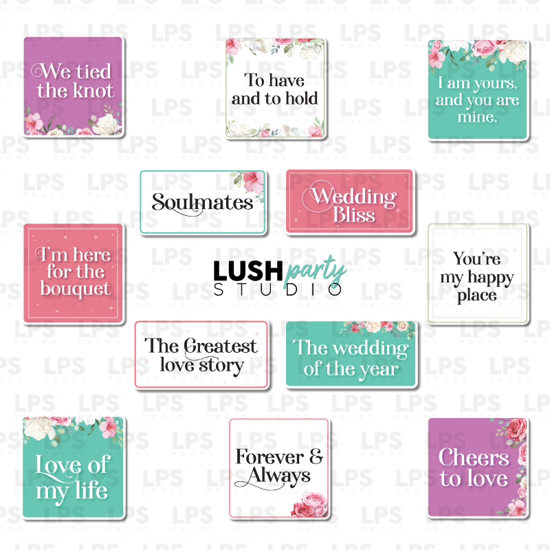 colorful wedding floral photo booth prop signs bundle